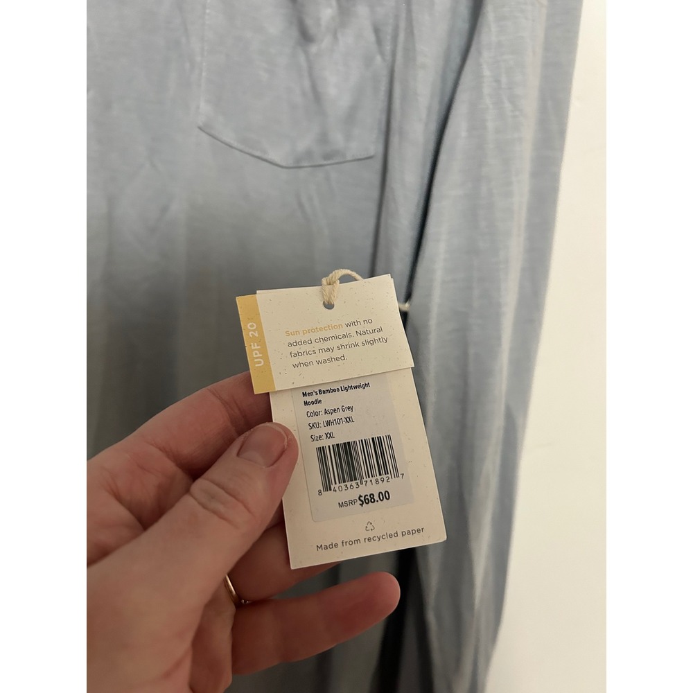 Free Fly Mens Bamboo Lightweight Hoodie Aspen Grey UPF 20 XXL NWT - Picture 2 of 5